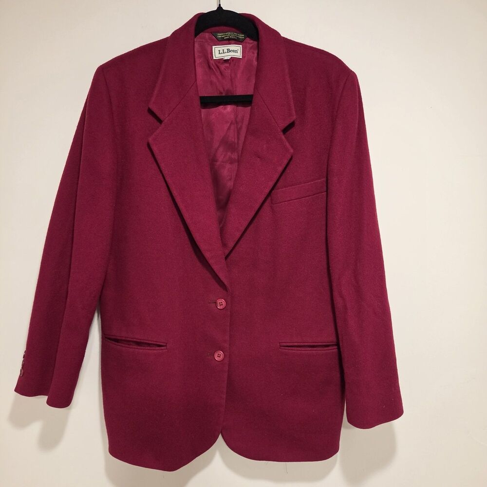 Vintage LL Bean Red Wool Cashmere Blazer Jacket 14 Women USA Career Indie Office